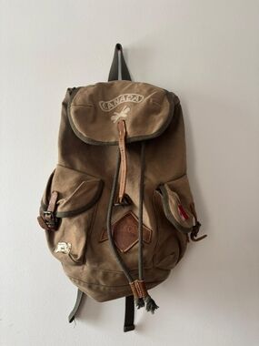 Vintage Beaver Canoe by Roots Leather Canvas Backpack Gorpcore